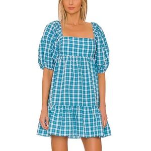 Amanda Uprichard Lucietta in Dress Sutton Plaid Blue Square Neck Size XS